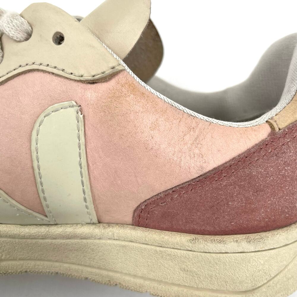 Veja V-10 Multico Colorblock Sneaker Suede Leather Pastel Pink Blue Cream Size 8 - Picture 13 of 16